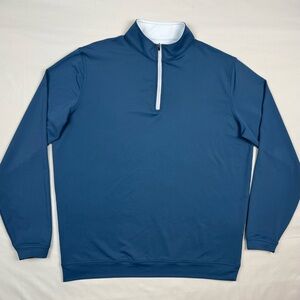 Peter Millar Mens E4 Wicking 1/4 Zip Pullover XL Blue/White Stretch A8